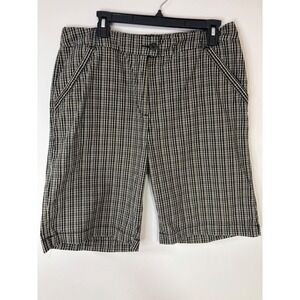 Woolrich Plaid Bermuda Shorts Cotton Blend Pockets Black Size 14
